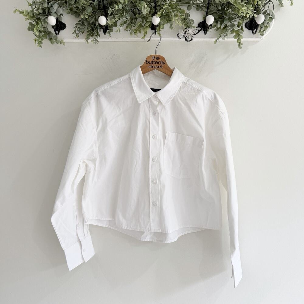 J. Crew White Cropped Button Down Shirt SU 26 Small preppy 3-6051
